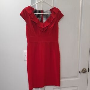 Sandra Darren Red Ruffled Sheath Dress